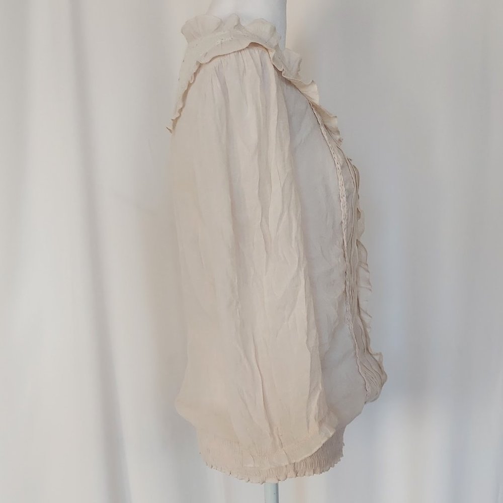 Edge by Design Elegant Ruffle Collar Button Down Top Womens Large Ivory Vintage - Picture 5 of 6